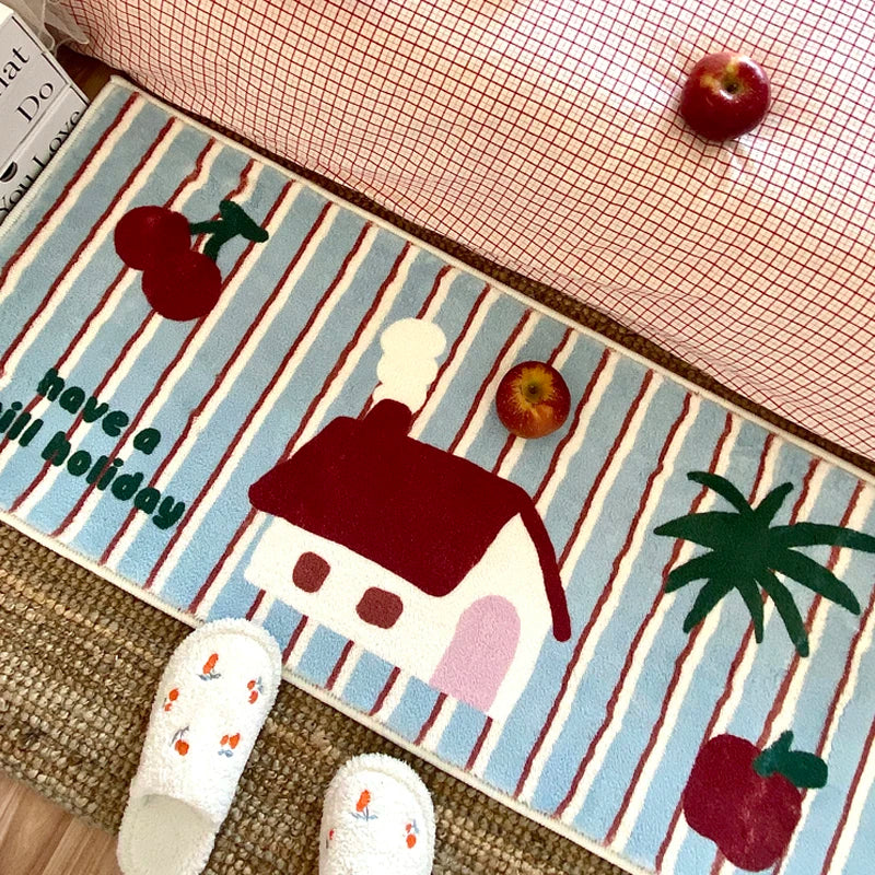 VIKAMA Ins Wind Carpet Bedroom Bedside Rug Long Girls Bed Mat Room Thickened Blanket Floor Mat Bear Floating Window Floor Mat