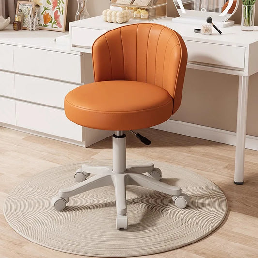 360° Rotating Chair Height- adjustable Makeup Stool Bedroom Dressing Table Chair with Wheels Backrest Chair Leather Vanity Chair