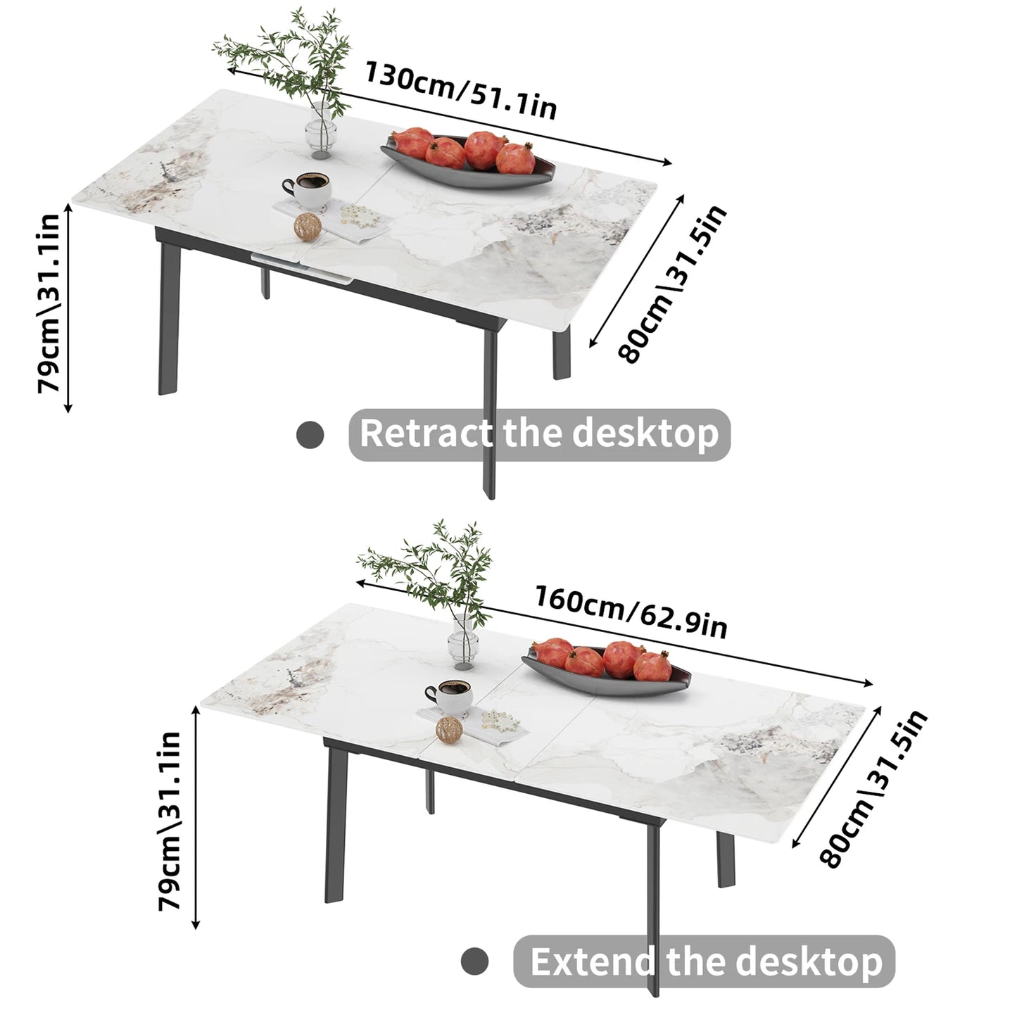 Kitchen Extendable Dining Table Stretchable 130-160cm