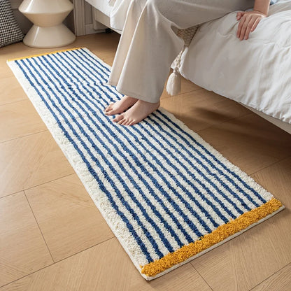 VIKAMA Blue Striped Carpet Absorbent Bathroom Mat Toilet Floor Rug Bedroom Bedside Floor Mat Carpet For Live Room Soft Doormat