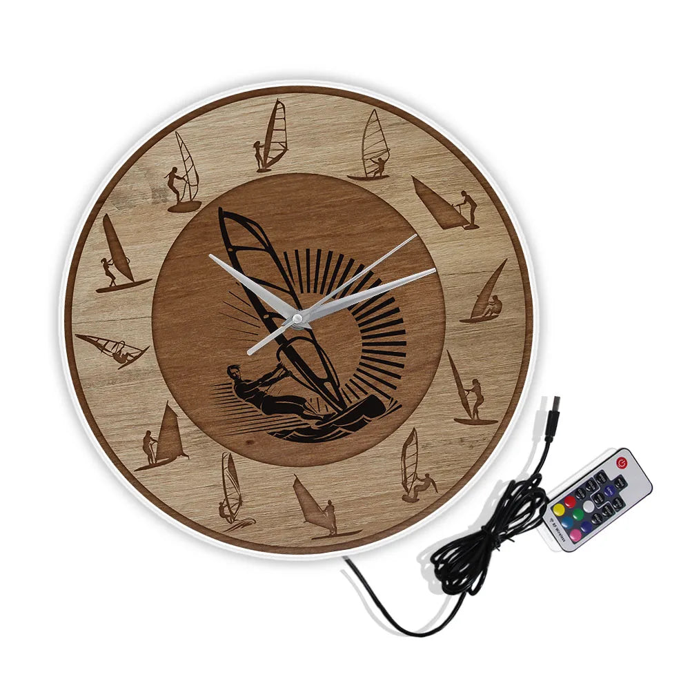 Windsurfing Wall Clock Wind Surfer Extreme Sport Art Man Cave Home Decor Silent Non-ticking Clock Wall Watch Windsurfer Gift