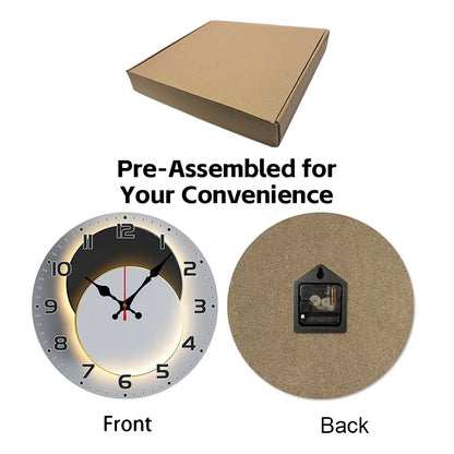 Moon Phase Wooden Round Silent Hanging Wall Clock, Suitable For Living Room, Office, Study Room, Bedroom, Home Decoration