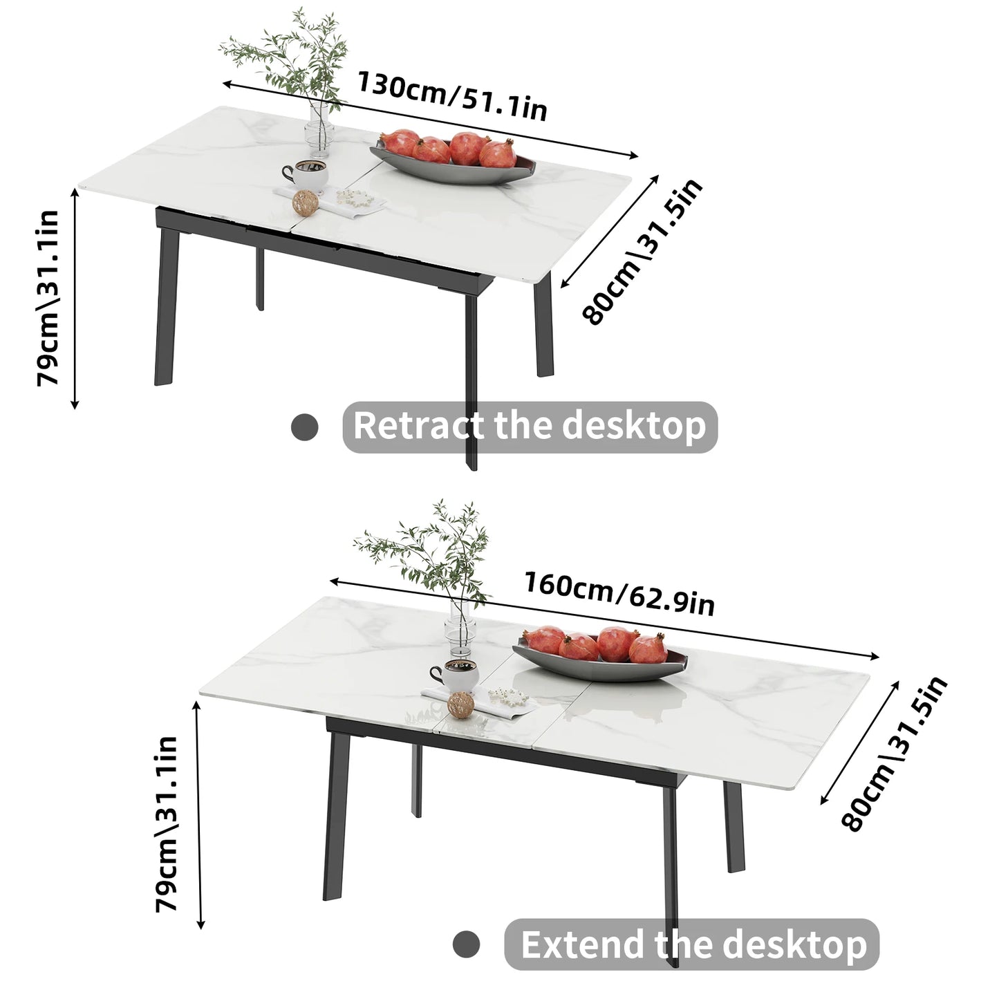 Kitchen Extendable Dining Table Stretchable 130-160cm