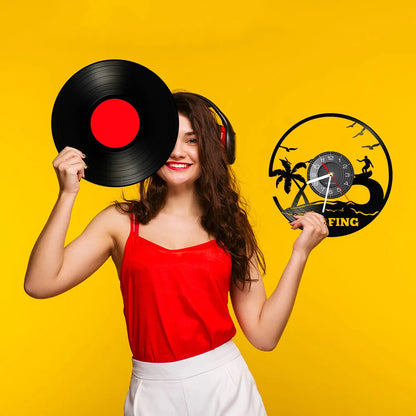 Windsurfing Surfer Clock LED Silhouette Wall Decor Vinyl Record Wall Clock Cool Living Room Interior Decor Home Decor