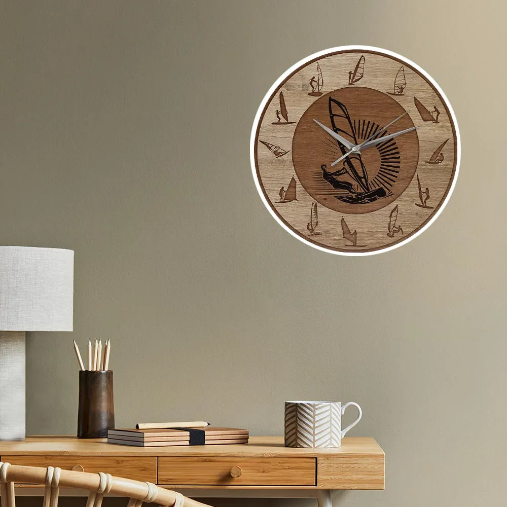 Windsurfing Wall Clock Wind Surfer Extreme Sport Art Man Cave Home Decor Silent Non-ticking Clock Wall Watch Windsurfer Gift