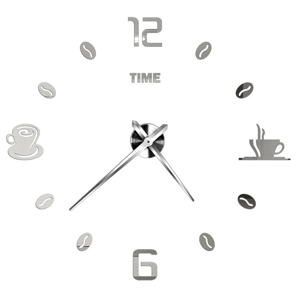 27/37/47inch Wall Clocks Coffee Cup Shape Frameless Wall Clock DIY  Quartz Needle Watch Acrylic Mirror Wall Stickers Home Decor