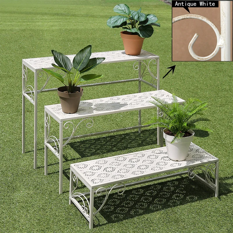 Metal ladder rack 3-piece set, outdoor flower pot display