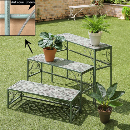 Metal ladder rack 3-piece set, outdoor flower pot display