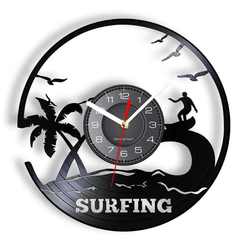 Windsurfing Surfer Clock LED Silhouette Wall Decor Vinyl Record Wall Clock Cool Living Room Interior Decor Home Decor