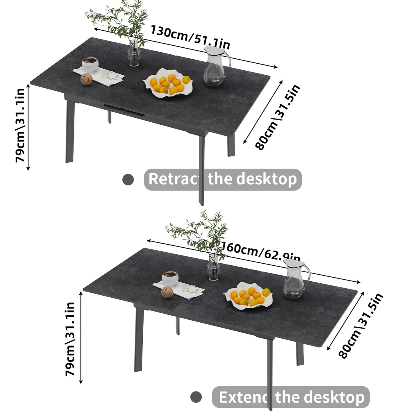 Kitchen Extendable Dining Table Stretchable 130-160cm