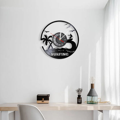 Windsurfing Surfer Clock LED Silhouette Wall Decor Vinyl Record Wall Clock Cool Living Room Interior Decor Home Decor