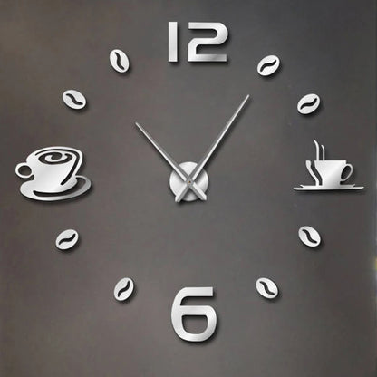 27/37/47inch Wall Clocks Coffee Cup Shape Frameless Wall Clock DIY  Quartz Needle Watch Acrylic Mirror Wall Stickers Home Decor