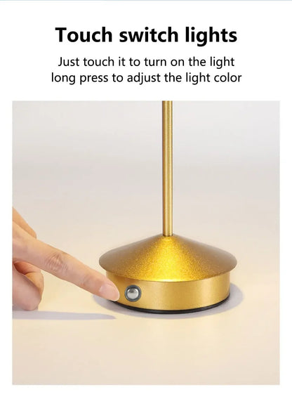 Creative LED Pointed Desk Lamp Charging Touch 3 Color Stepless Dimming Night Light Hotel Bar Restaurant Table Decoration Light