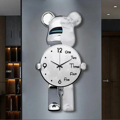 Large Bear Wall Clocks CreativeBear Wall Clock Aesthetic Giant Wall-clock Luxury Living Room Decoration Dining Room Ornament