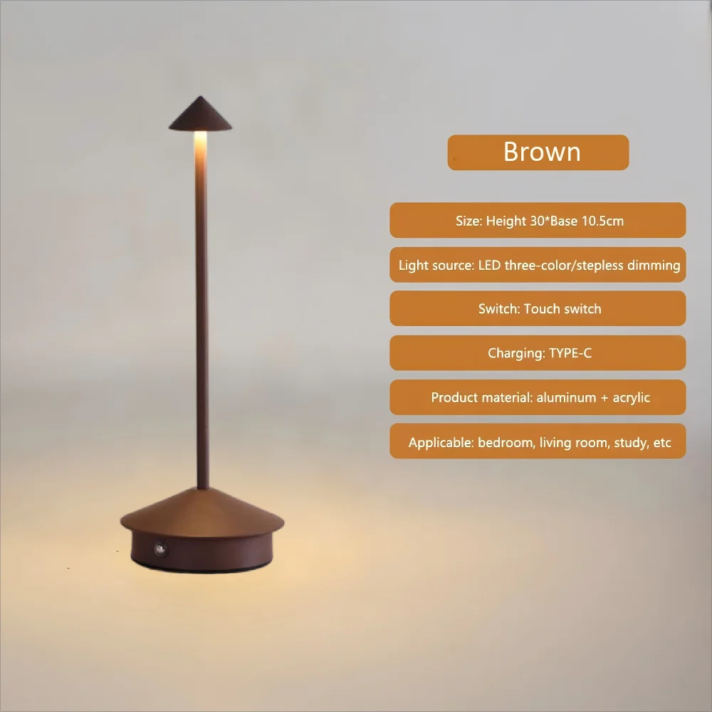 Creative LED Pointed Desk Lamp Charging Touch 3 Color Stepless Dimming Night Light Hotel Bar Restaurant Table Decoration Light