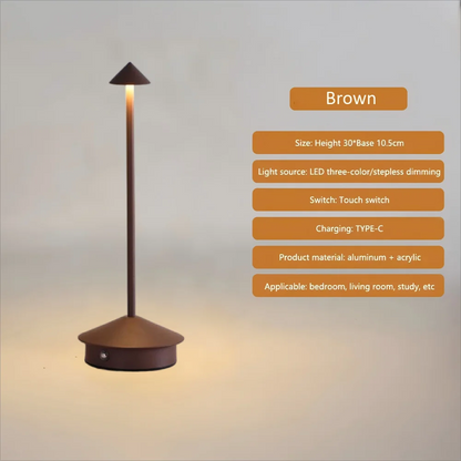 Creative LED Pointed Desk Lamp Charging Touch 3 Color Stepless Dimming Night Light Hotel Bar Restaurant Table Decoration Light
