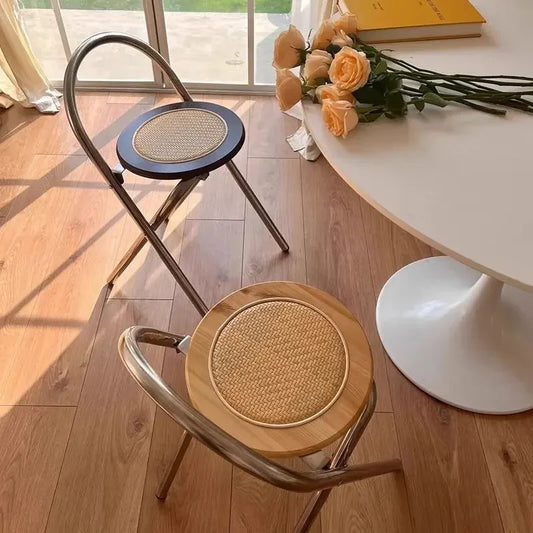 Durable and foldable retro backrest dining chair, suitable for family and coffee shop leisure balcony chairs, rattan bar chairs