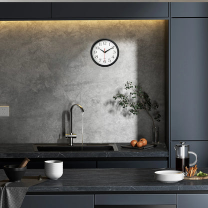 8inch Modern Simple Black Frame Pattern Plastic Glass Wall Clock Living Room Bedroom Kitchen Home Decoration Wall Clock Silent Quartz Clock Holiday Gift (No Battery)