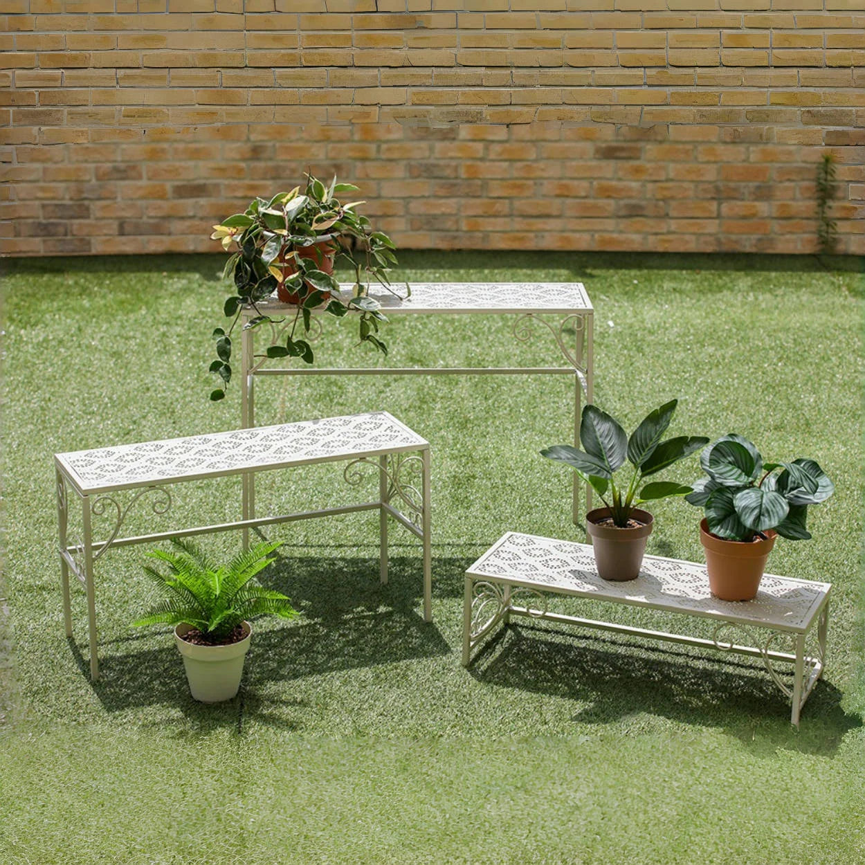 Metal ladder rack 3-piece set, outdoor flower pot display