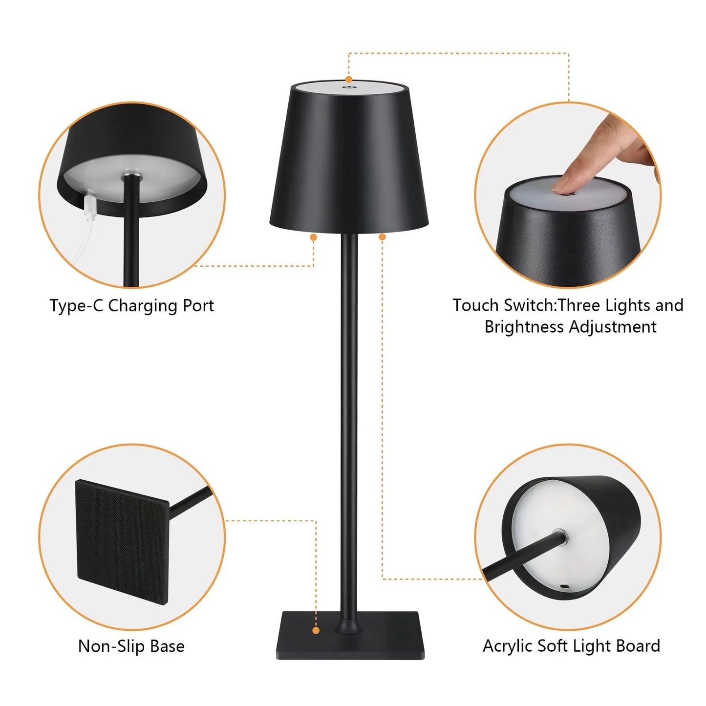 LED Table Lamps 3Levels Dimmable Wireless Led Desk Lamp Touch Bedside Creative Ambient Light USB Rechargeable Bar Outdoor Decor