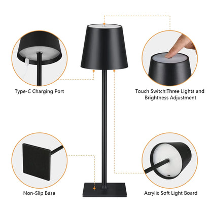 LED Table Lamps 3Levels Dimmable Wireless Led Desk Lamp Touch Bedside Creative Ambient Light USB Rechargeable Bar Outdoor Decor
