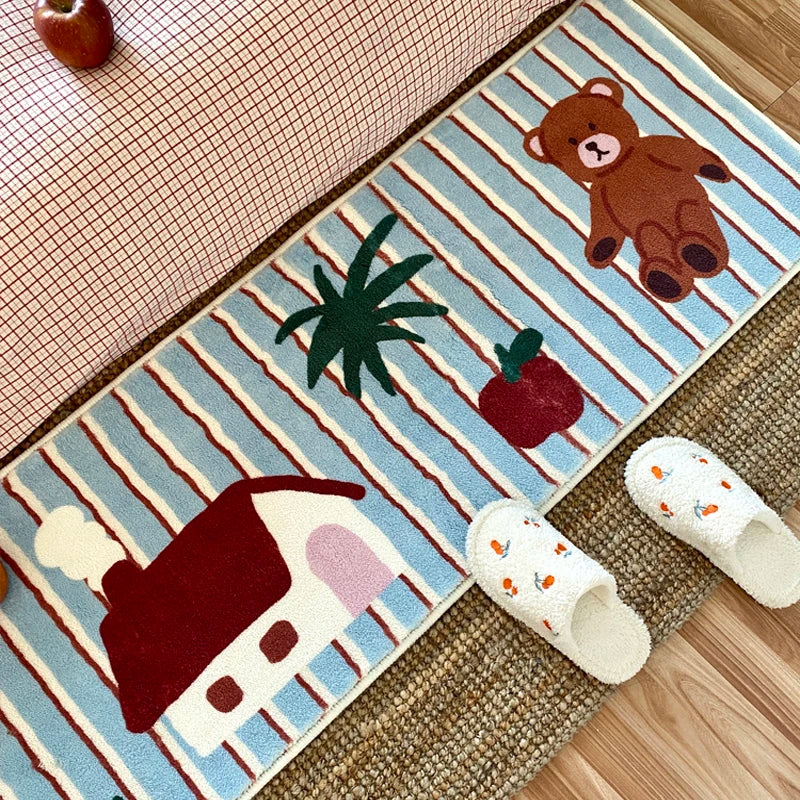 VIKAMA Ins Wind Carpet Bedroom Bedside Rug Long Girls Bed Mat Room Thickened Blanket Floor Mat Bear Floating Window Floor Mat