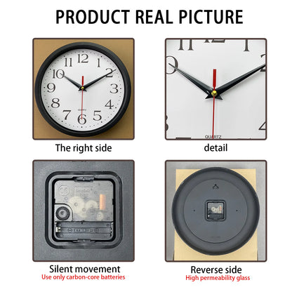 8inch Modern Simple Black Frame Pattern Plastic Glass Wall Clock Living Room Bedroom Kitchen Home Decoration Wall Clock Silent Quartz Clock Holiday Gift (No Battery)