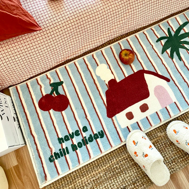 VIKAMA Ins Wind Carpet Bedroom Bedside Rug Long Girls Bed Mat Room Thickened Blanket Floor Mat Bear Floating Window Floor Mat