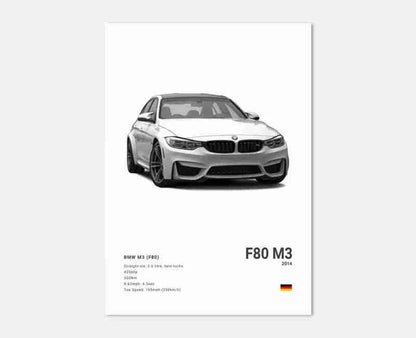 Pop Black And White Poster Wall Art Luxury Supercar F80 M3 M140 GTR HD Oil On Canvas Print Home Living Room Bedroom Decor Gift
