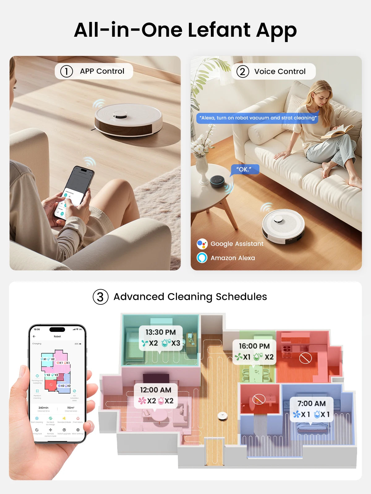 Lefant Robot Vacuum Cleaner M2 Pro Self-Emptying, 6000Pa, DTOF Laser Navigation, PSD Obstacle Avoidance, Smart Carpet Floor Wash