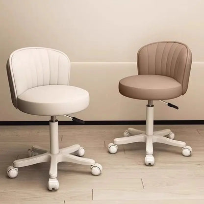 360° Rotating Chair Height- adjustable Makeup Stool Bedroom Dressing Table Chair with Wheels Backrest Chair Leather Vanity Chair