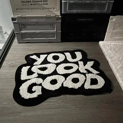 VIKAMA Irregular Letter Floor Mats, Soft And Anti-Slip Faux Cashmere Area Carpets, Bedroom Chair Floor Mats, Home Decoration