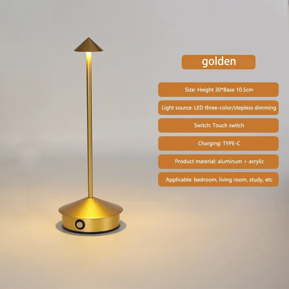 Creative LED Pointed Desk Lamp Charging Touch 3 Color Stepless Dimming Night Light Hotel Bar Restaurant Table Decoration Light