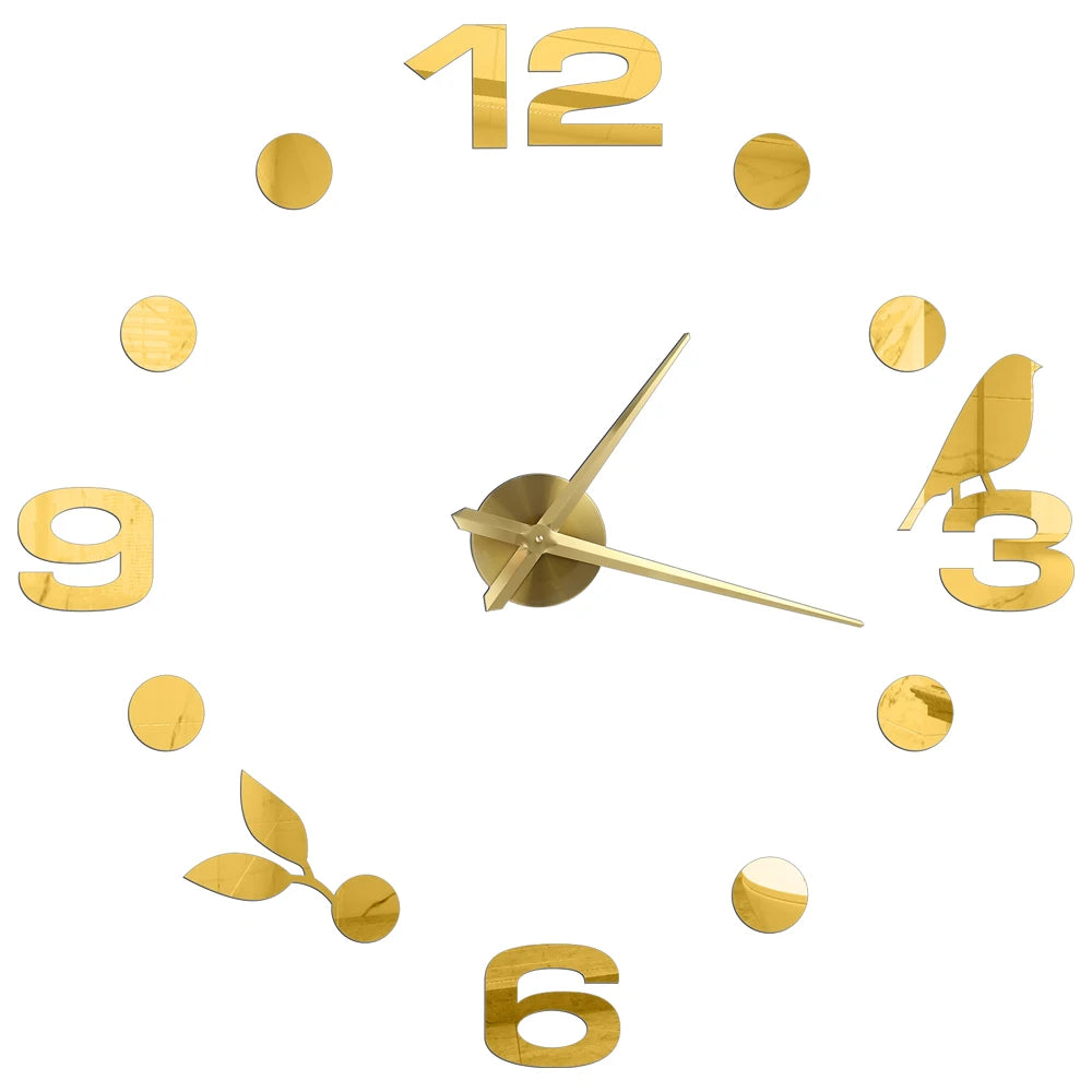 27/37/47inch Wall Clocks Coffee Cup Shape Frameless Wall Clock DIY  Quartz Needle Watch Acrylic Mirror Wall Stickers Home Decor