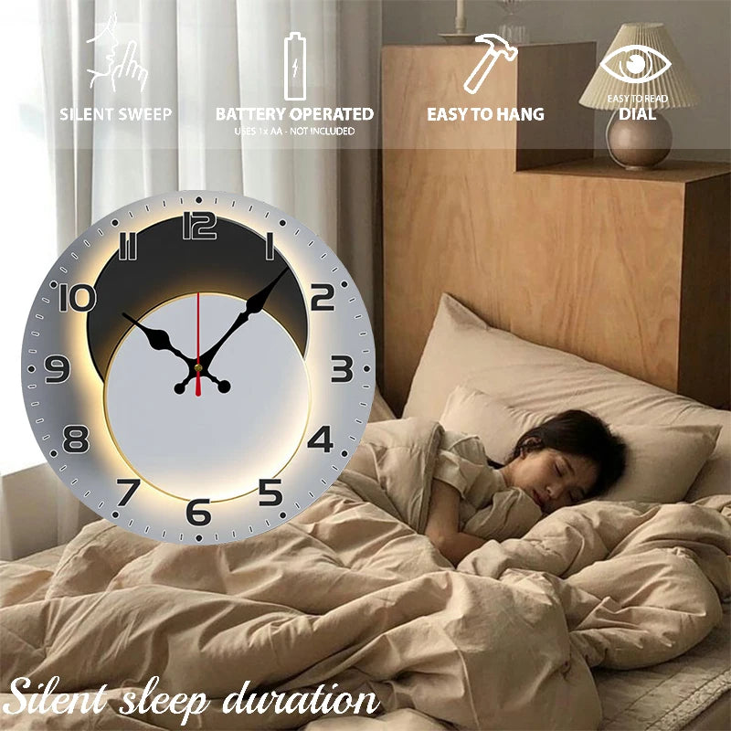 Moon Phase Wooden Round Silent Hanging Wall Clock, Suitable For Living Room, Office, Study Room, Bedroom, Home Decoration